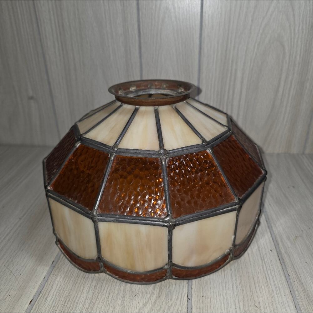 Vtg 70s Tiffaney Style Stained Glass Ceiling Hanging Light Fixture Bar Light